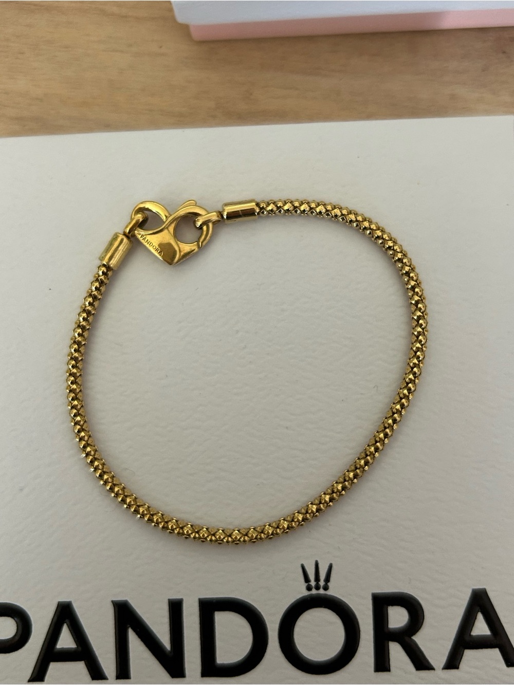Pandora Gold Snake Chain Bracelet with Heart Lobster Clasp